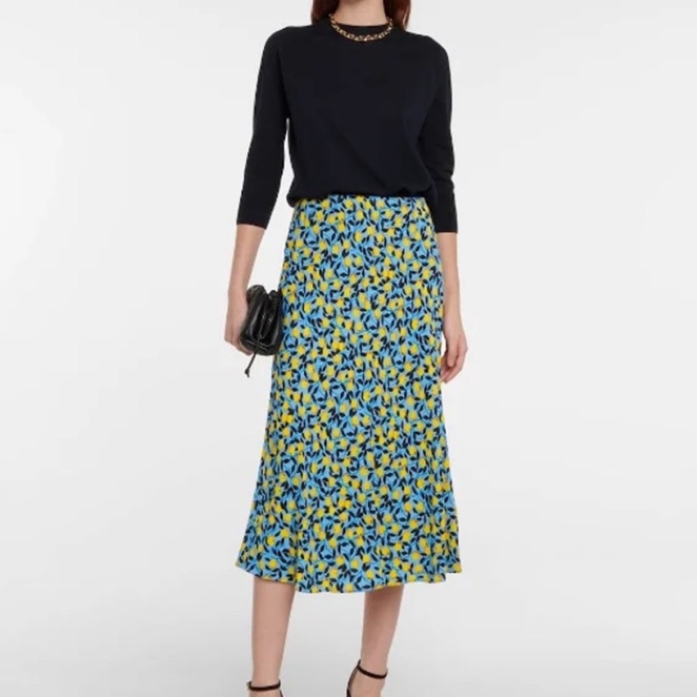 Diane Von Furstenberg DVF‎ Delphine Skirt Nectarine Medium Sky Blue 6